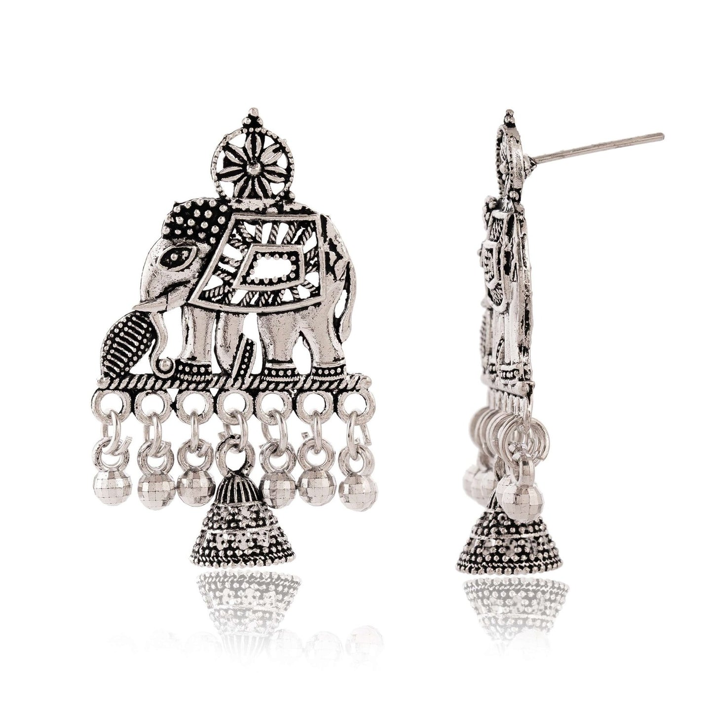 Women’s Indian Traditional AZ838-OXidised Silver Earrings For Women | Elephent Design Jumki Wedding Wear
