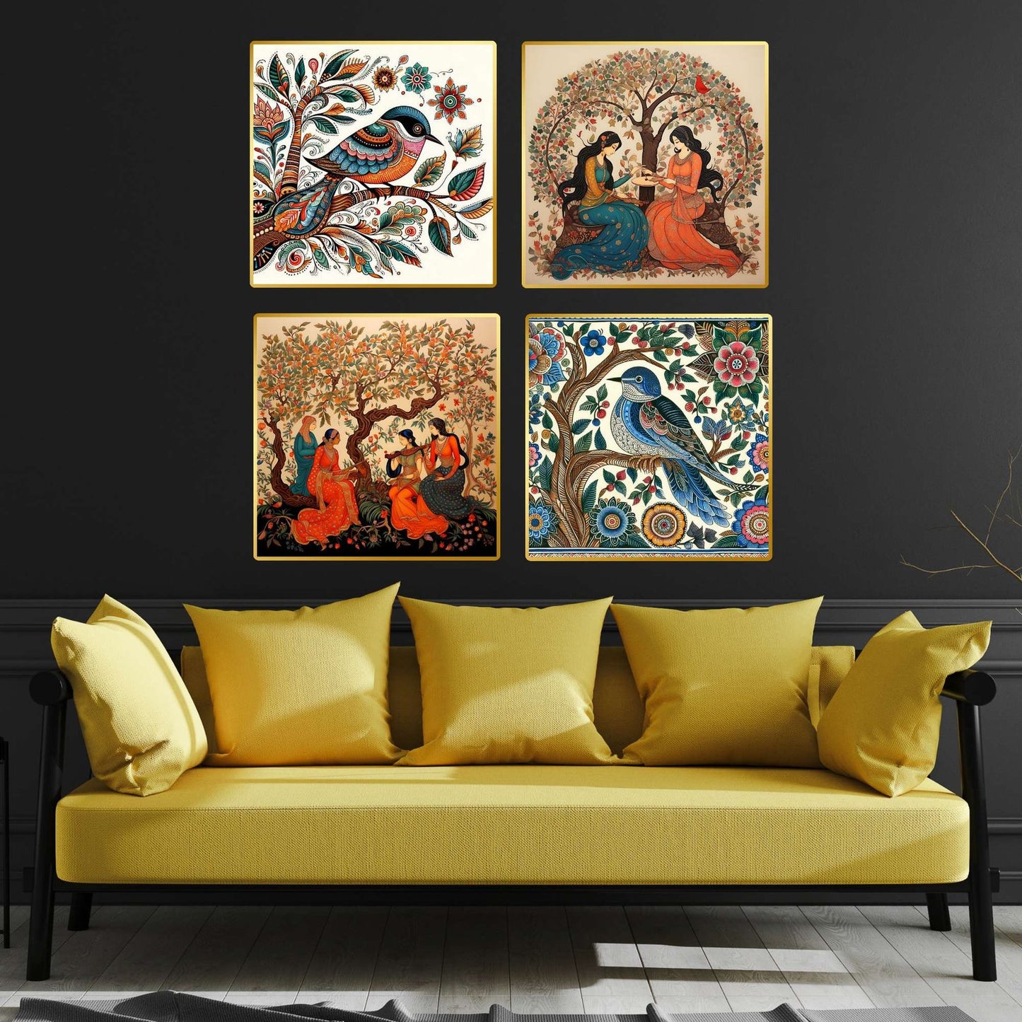 Set of Four Wall Paintings for Wall Dacoration Golden Framed Wall Paintings for Living Room & Bedroom Wall Art for Home Decoration & Office Wall Décor (13×10 inch CH-GD4-8)