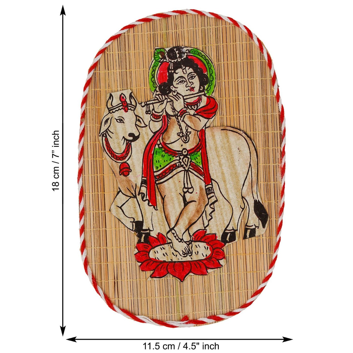 Oval Shaped Design Bamboo Hand Crafted Wall Hangings Of Bal Gopal With Holy Cow For Home D’cor | Bamboo Art For Wall Decor