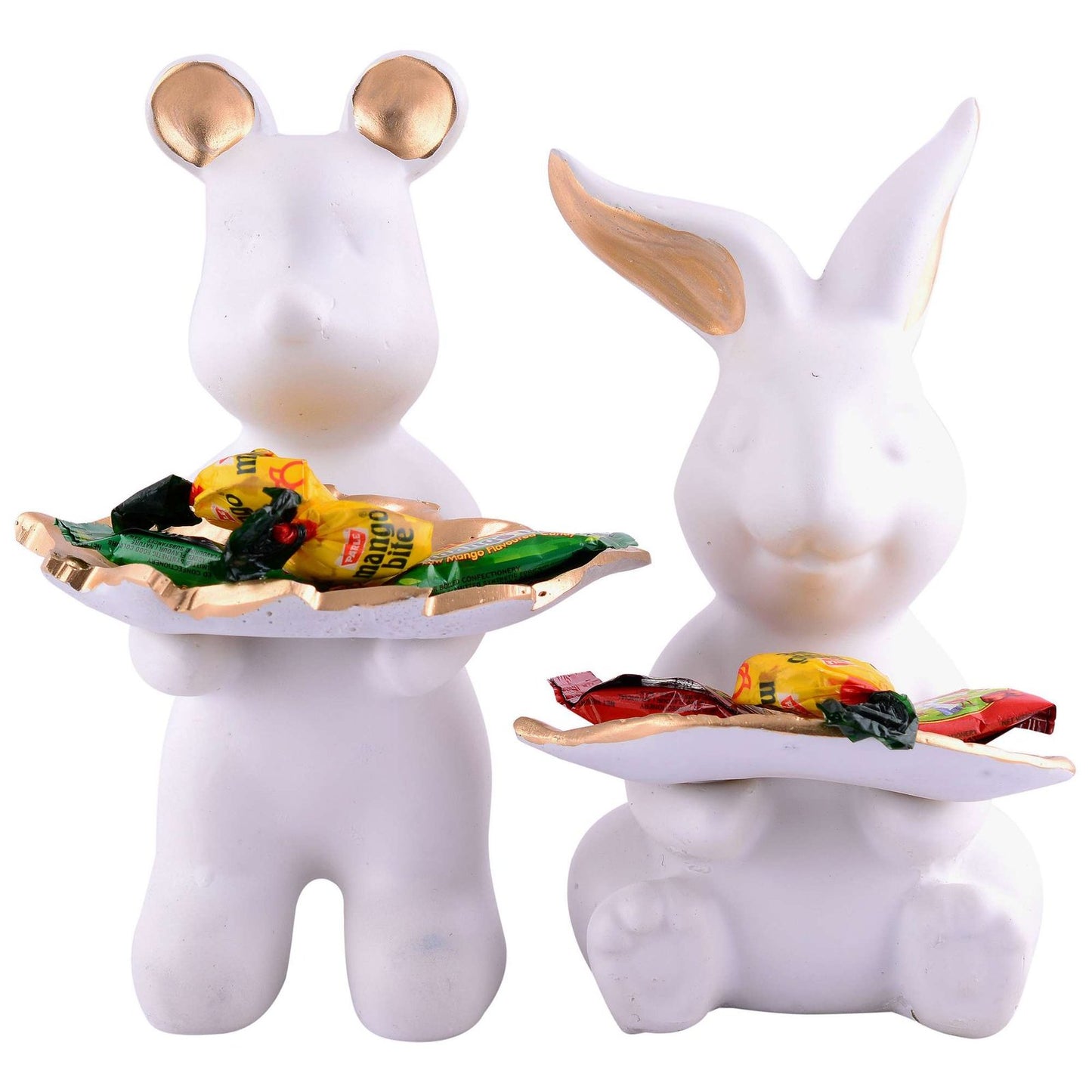 Set of 2 Rabbits in White Decorative Showpiece for Home Decor Showpiece | Home Kitchen Decor | Office Decorative Item – 13 cm