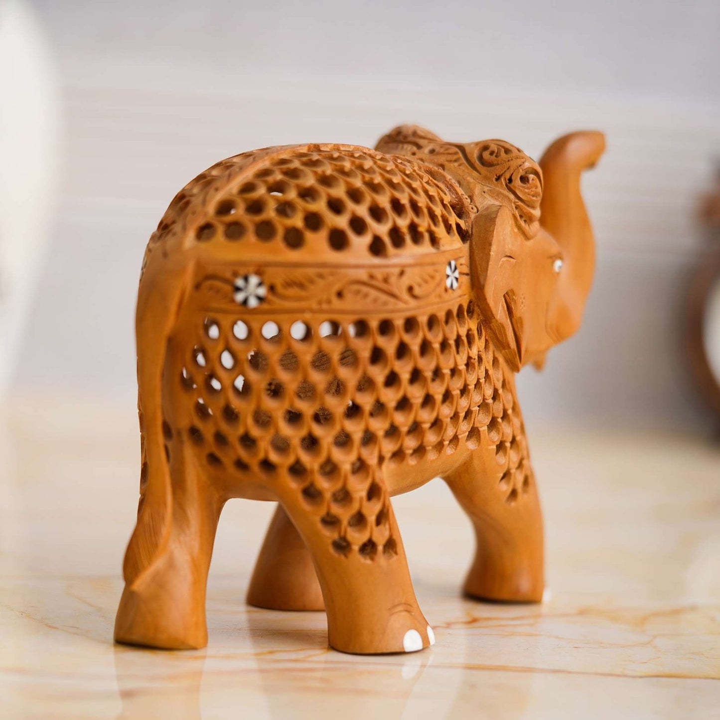 Rajasthani Tribal Handmade Brown ” Elephant ” Figured Wooden Statue Antique Design Elephant for Showpiece with Brown Colour