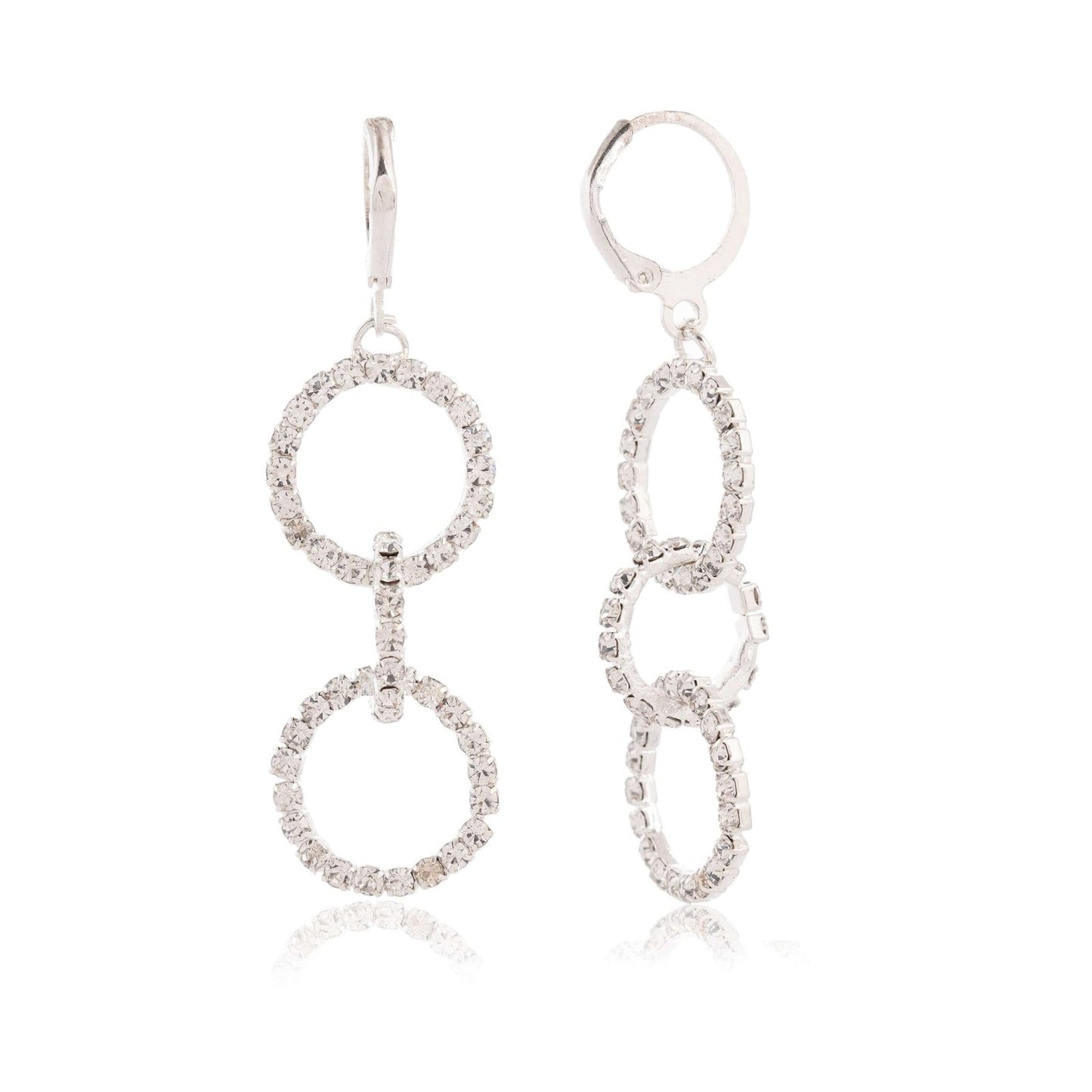 Women’s Silver Circle Long Three Rhinestone Unique Western Earrings for Women Party Wear