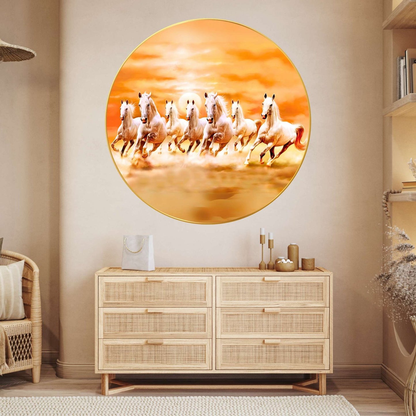 Wall Painting for Wall Decoration with Frame Sparkle Glossy Round Golden Framed Large Painting Office, Living Room, Bedroom, Home Decoration