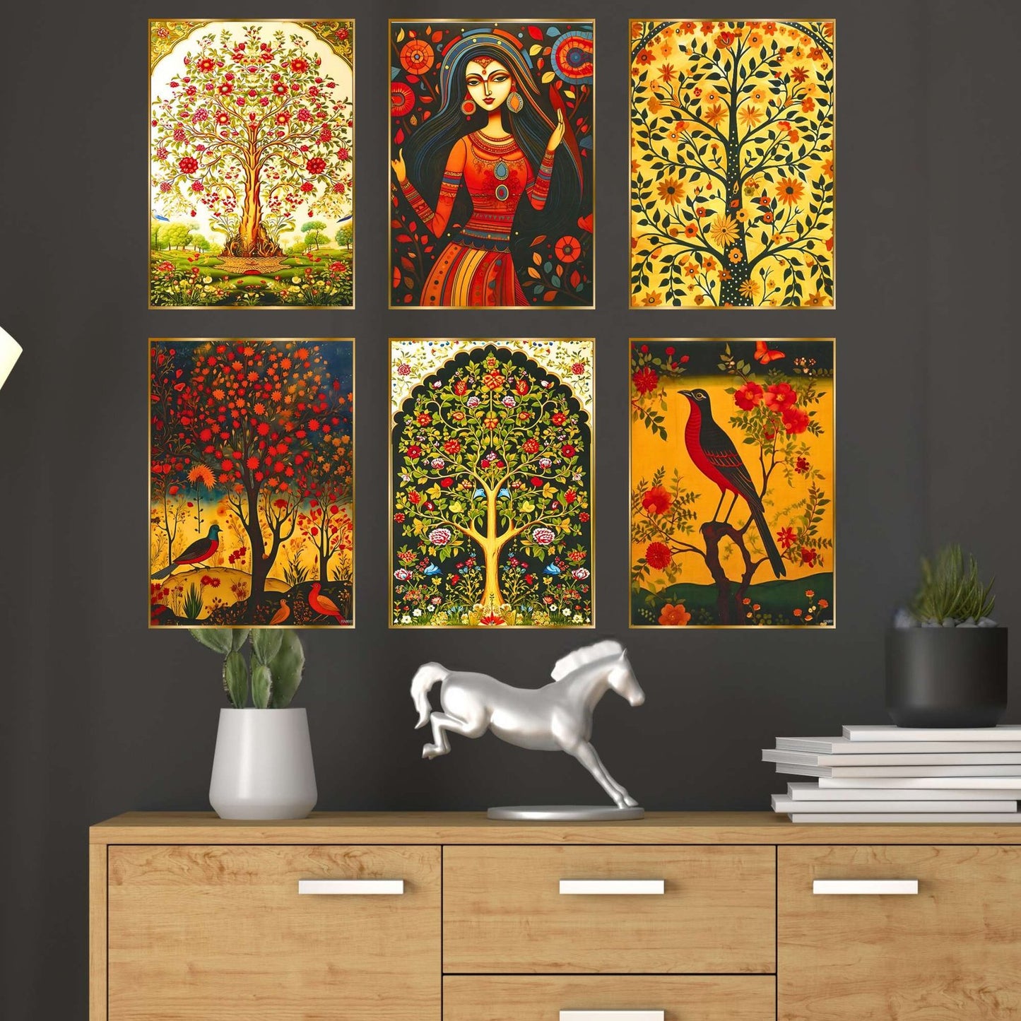 Set of Six Wall Paintings for Wall Dacoration Golden Framed Wall Paintings for Living Room & Bedroom Wall Art for Home Decoration & Office Wall Décor (17×13 inch CH-GD6-6)