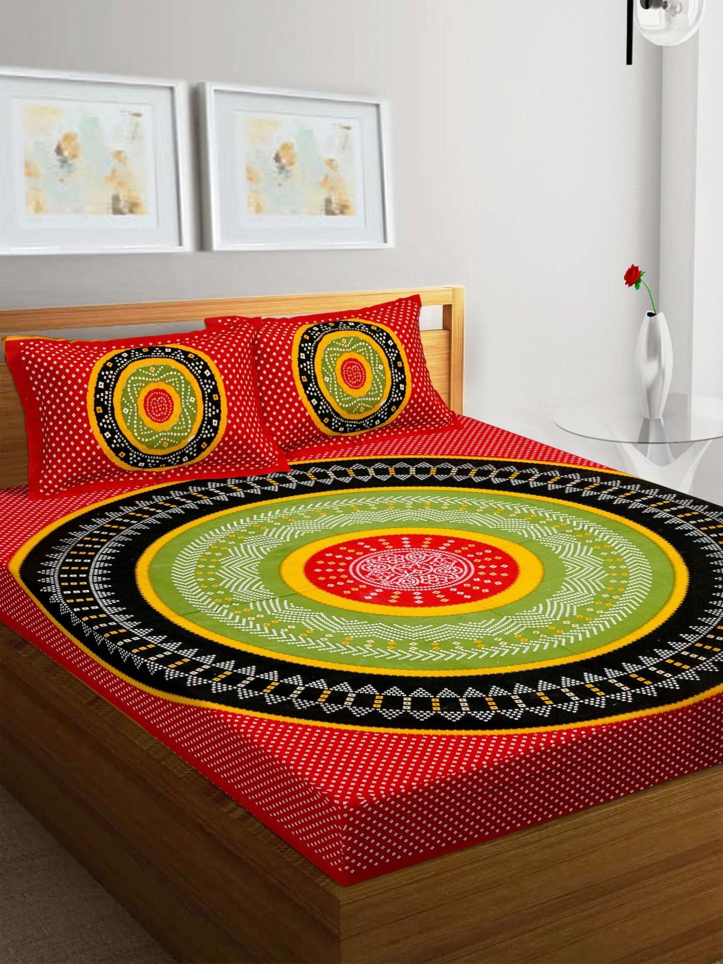 100% Pure Cotton Traditional Printed Bedsheet for Double Bed King Size Bedsheet with 2 Pillow Covers