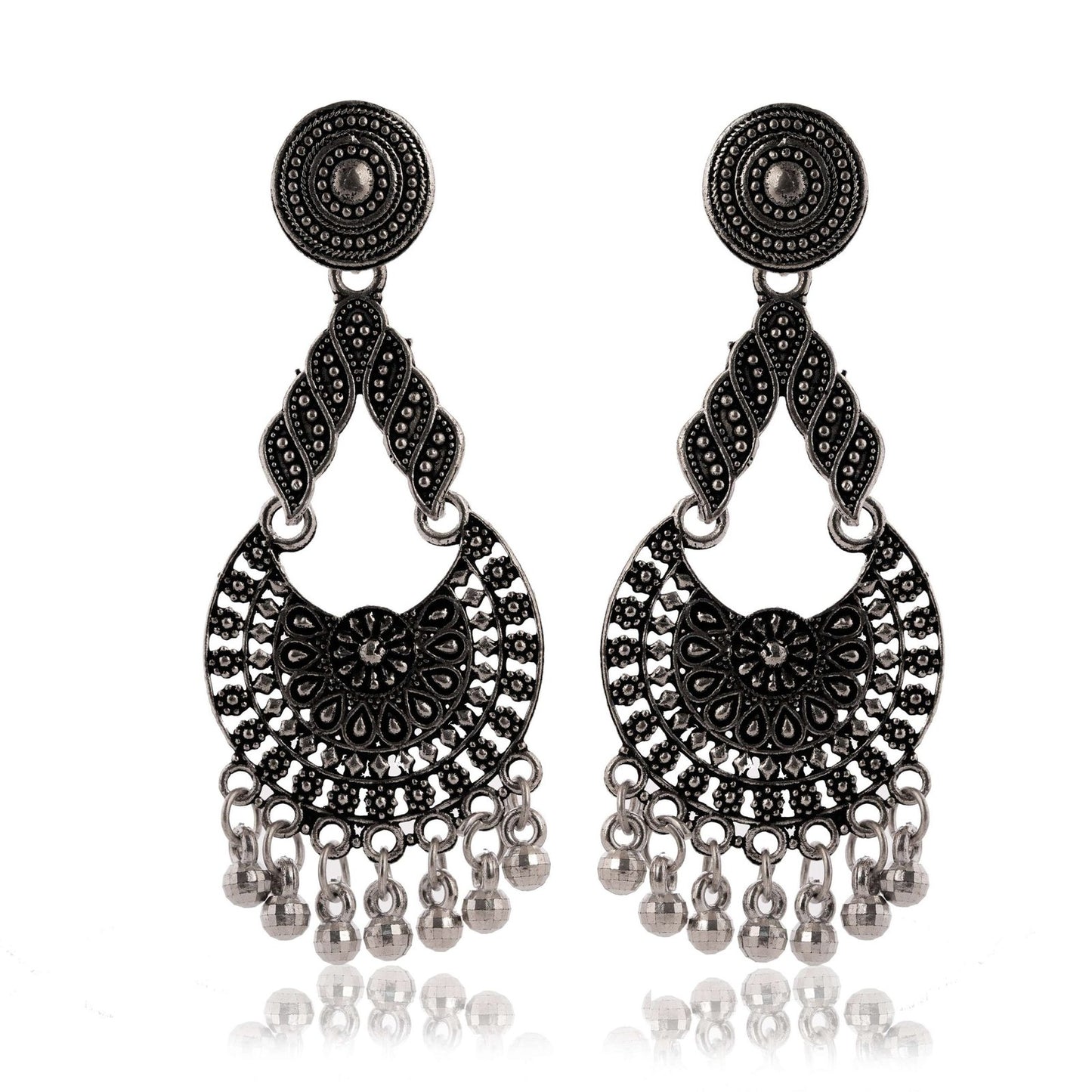 Women’s Traditional Silver AZ838-OXidised Chandbali Ethnic Design Jhumka/Jhumki Earrings for Women