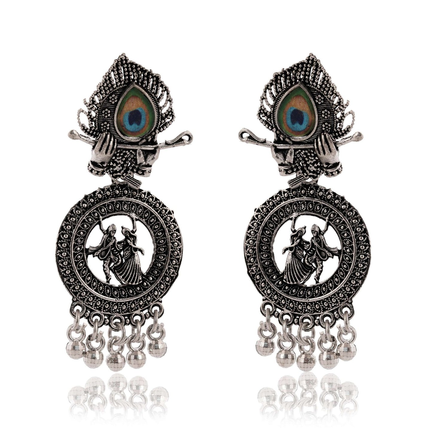 Earrings For Women AZ838-OXidised Traditional Radha Krishna | Silver Beads Ethnic Jhumka/Jhumki