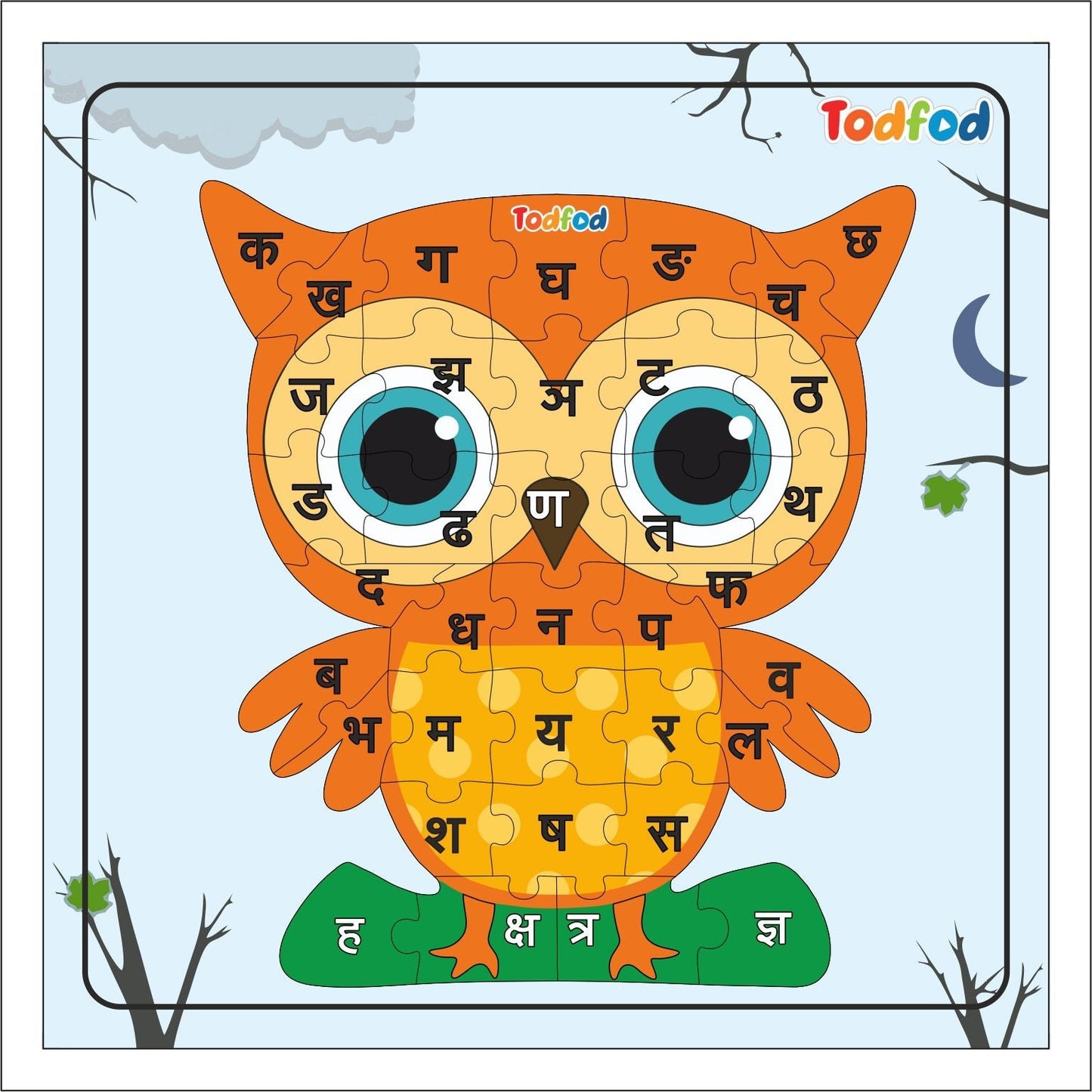 Wooden Jigsaw Puzzle – Owl Shaped Hindi Consonants