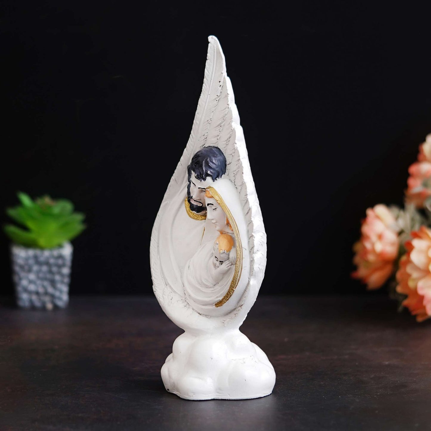 Holy Family Statue Collectible Figurines,Handmade Resin Angel Wings Ornament Virgin Mary Baby Jesus St Joseph Statues Cherubs Figurine Nativity Set Religious Catholic Gifts for Men Women