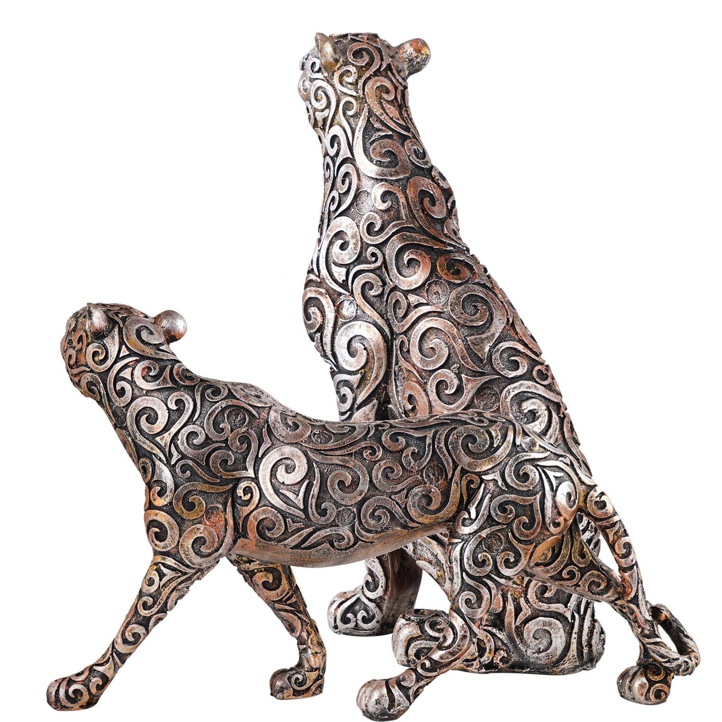 White Panther Standing Position Animal Showpiece Antique Sculpture for Home Decor Showpiece Figurine