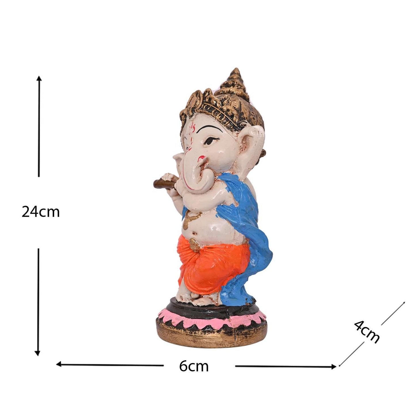 Resin Playing Flute Ganesh Idol Statue Best For Home & Office Decor (Flute Vinayak), Multi Colour