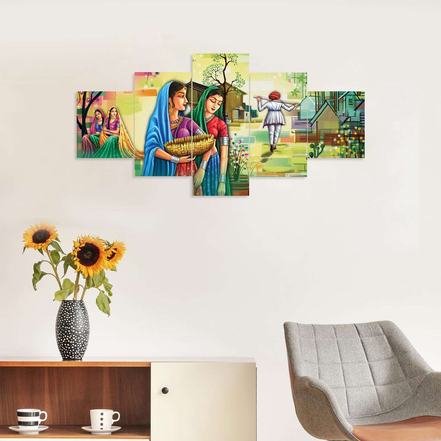 Rajsthani Set of Five 3D Framed Paintings for Wall Decoration – Ideal for Home, Living Room, and Bedroom (75 x 43 CM)