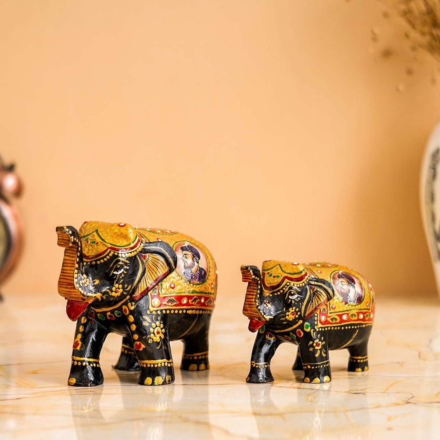 Rajasthani Tribal Handmade Brown ” Elephant ” Figured Wooden Statue Antique Design Elephant for Showpiece with Brown Colour-2