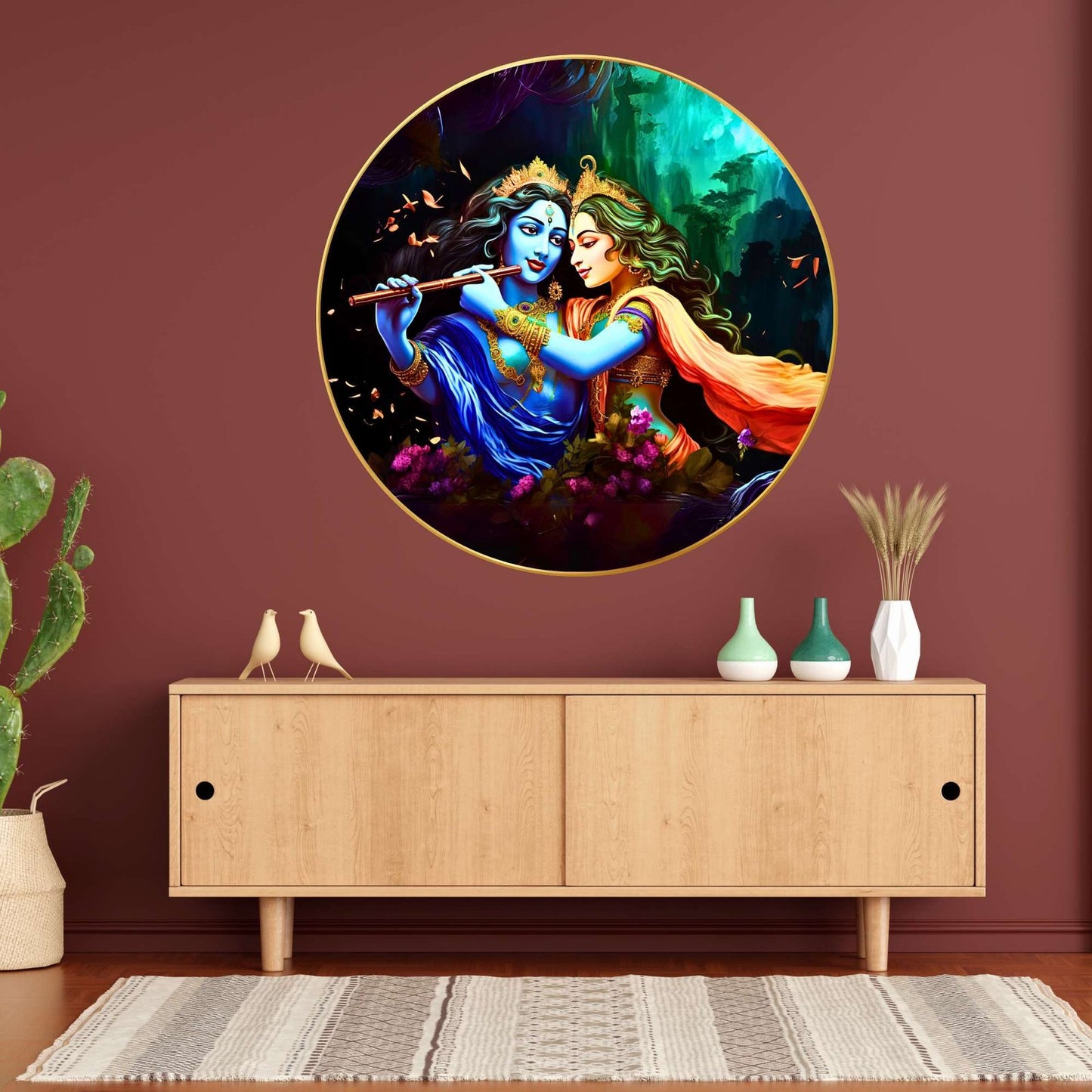 Wall Painting for Wall Decoration with Frame Sparkle Glossy Round Golden Framed Large Painting Office, Living Room, Bedroom, Home Decoration