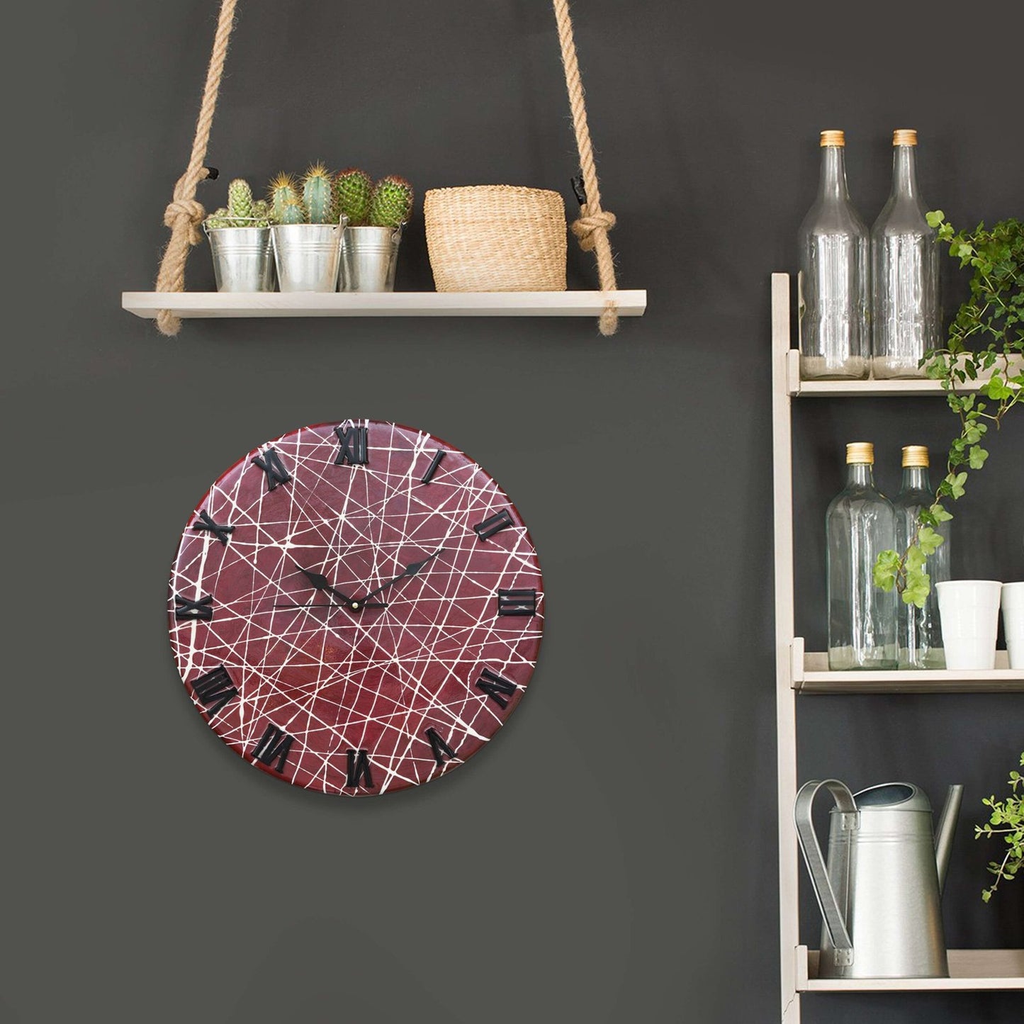 Exquisite Wooden Handmade Wall Clock Brown With White Printed Acrylic Wall Clock for Home & Office Decorative Big Size Clock (16 Inch)