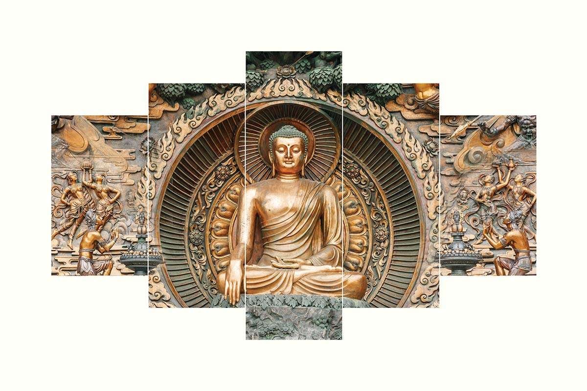 Buddha Set of Five 3D Framed Paintings for Wall Decoration – Ideal for Home, Living Room, and Bedroom (125 x 60 CM)