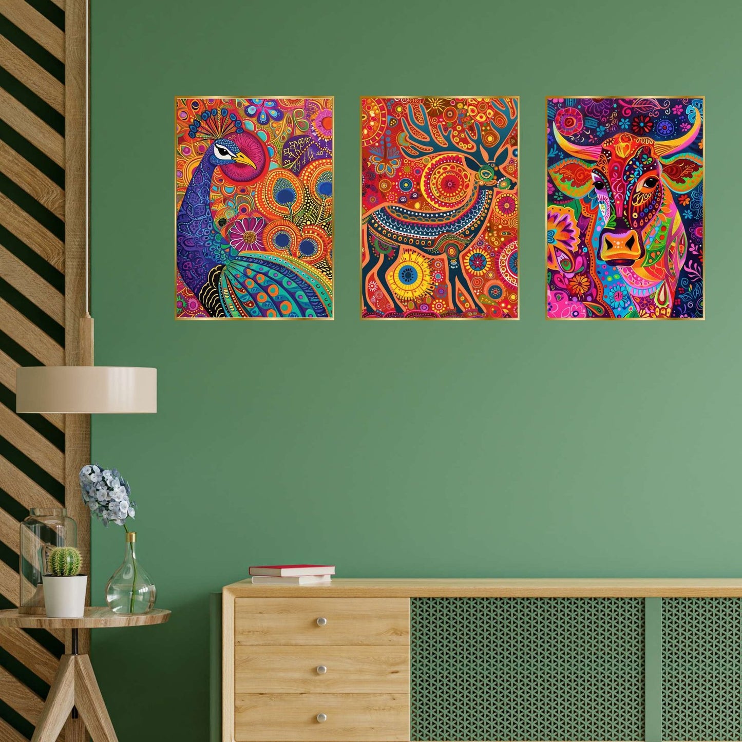 Set of Three Wall Paintings for Wall Dacoration Golden Framed Wall Paintings for Living Room & Bedroom Wall Art for Home Decoration & Office Wall Décor (24×18 inch CH-GD3-7)