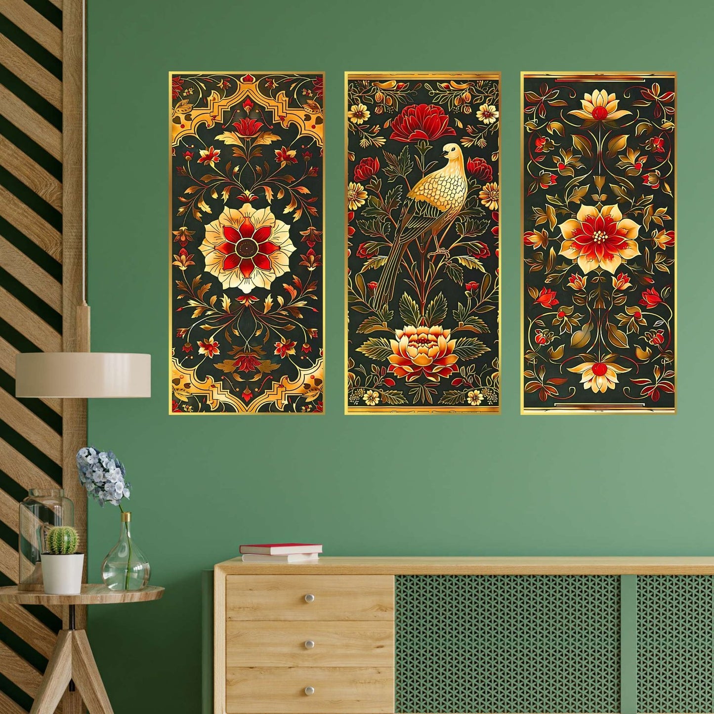 Set of Three large Wall Paintings for Wall Dacoration Golden Framed Wall Paintings for Living Room & Bedroom Wall Art for Home Decoration & Office Wall Décor (14×11 inch CH-LGD3-6)