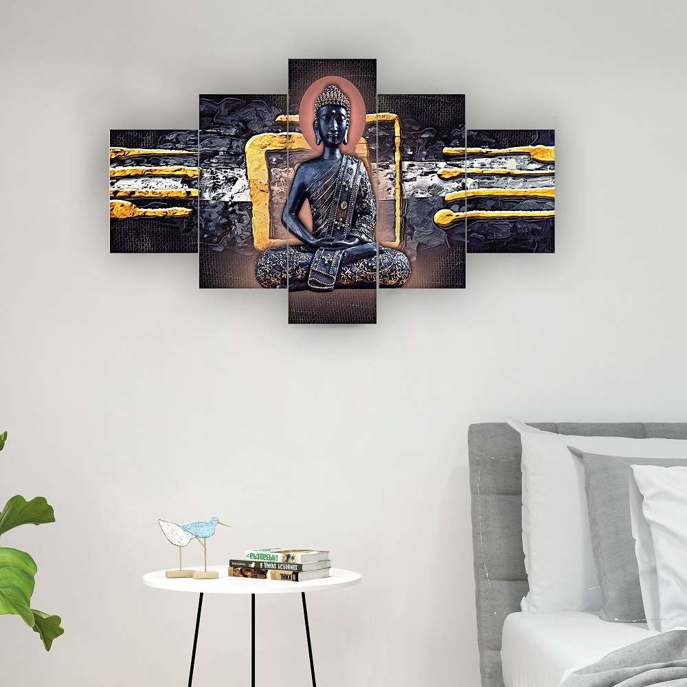 Buddha Set of Five 3D Framed Paintings for Wall Decoration – Ideal for Home, Living Room, and Bedroom (75 x 43 CM)