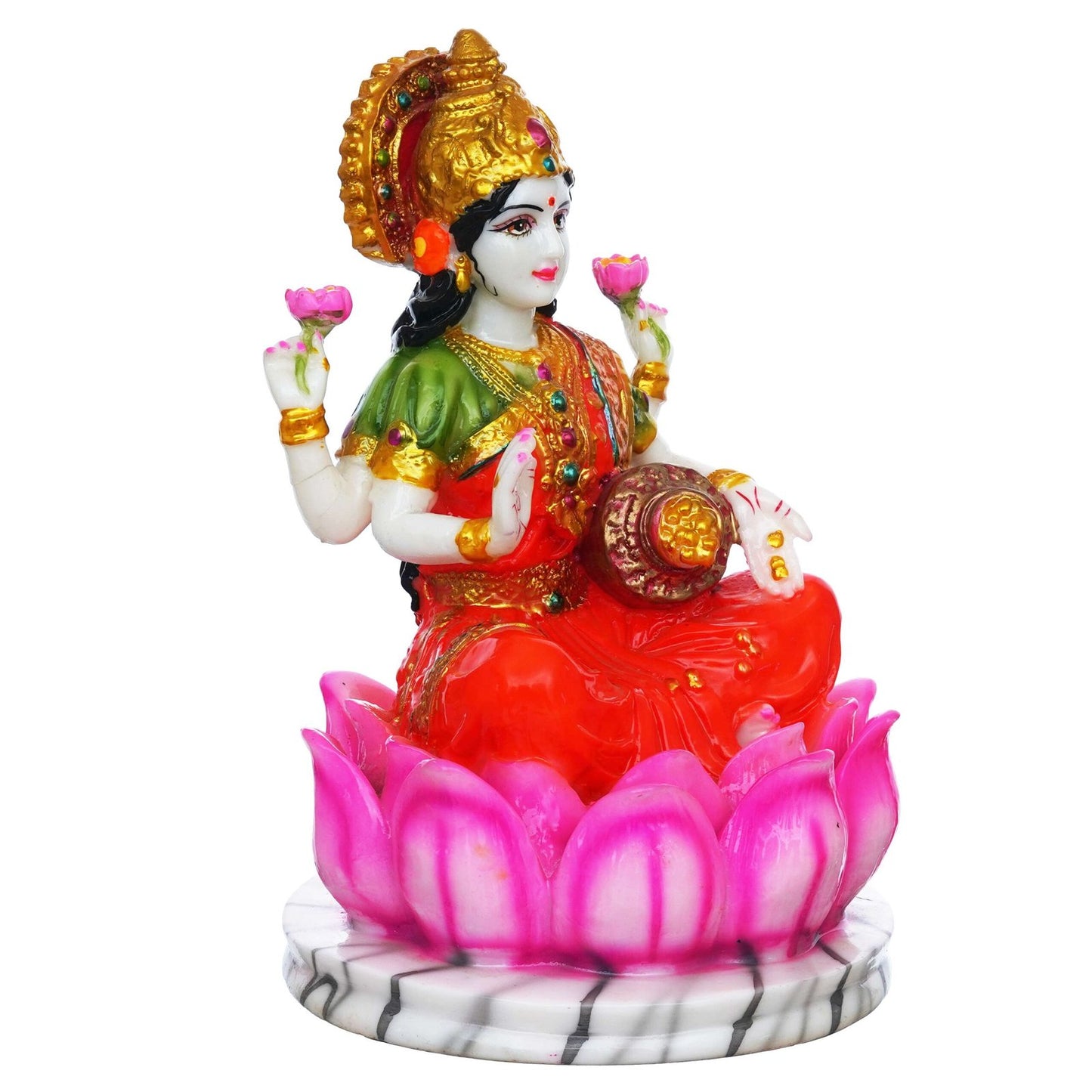 Hindu Goddess Lakshmi Statue Sitting on Lotus Flower (10.5 Inch)