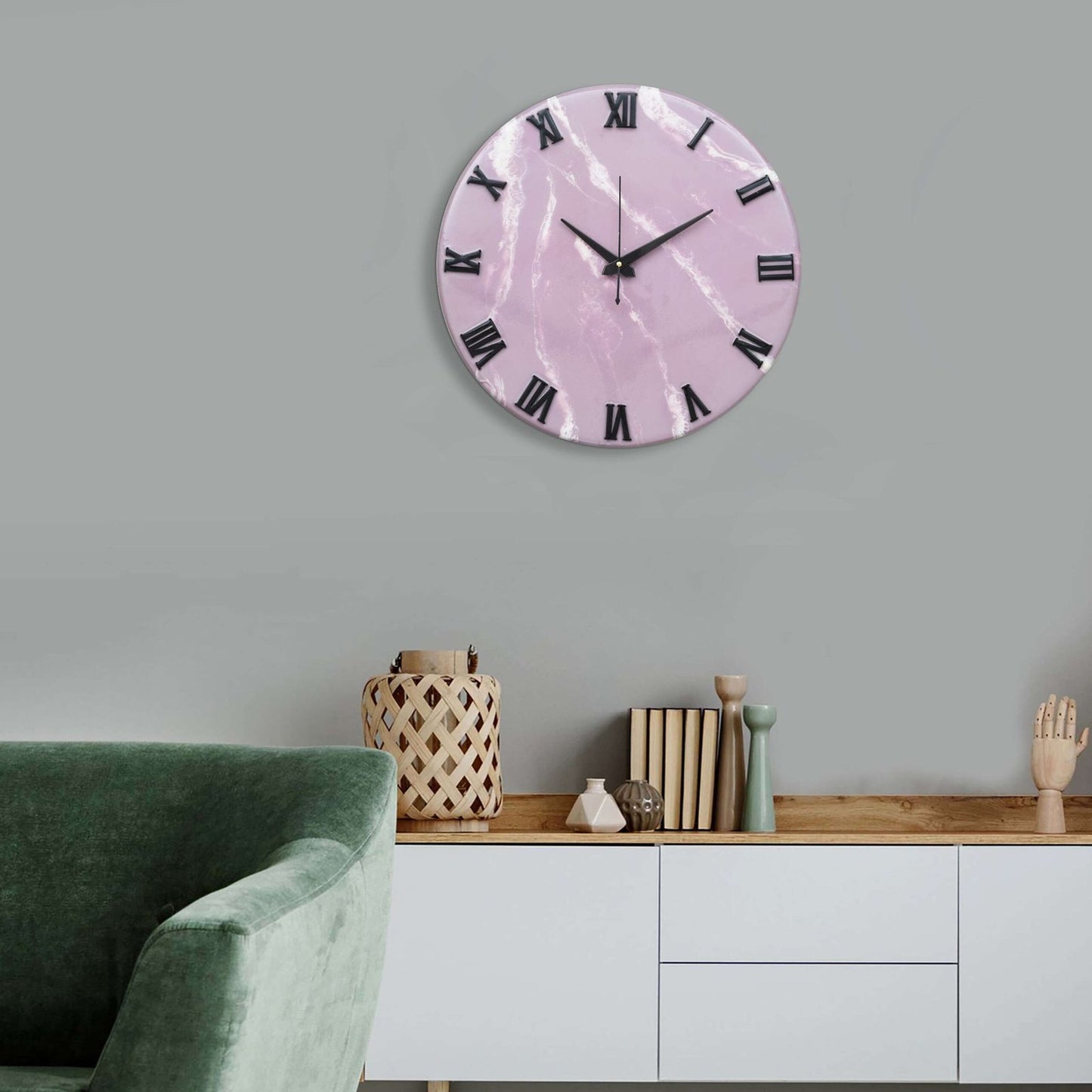 Exquisite Wooden Handmade Wall Clock Pink With White Printed Acrylic Wall Clock for Home & Office Decorative Big Size Clock (16 Inch)