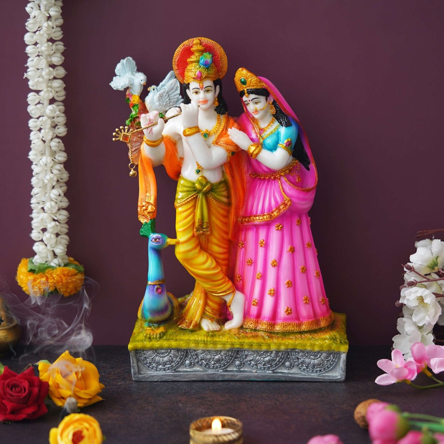 Statue of Hindu Deity Krishna and Radha (12 inches)