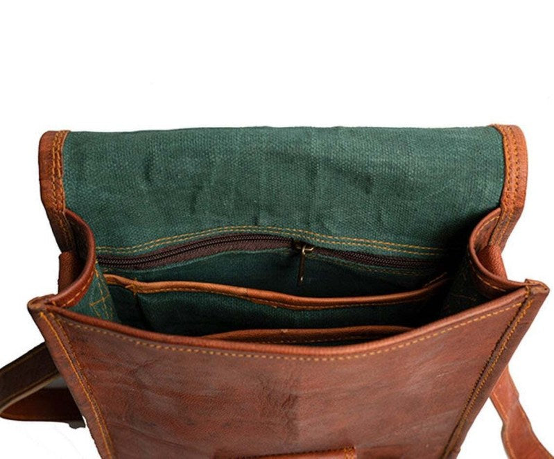 Craftshades – 9*11″ front pocket Handcrafted Canvas+ Goat Leather Sling Bag | 100% Genuine Leather
