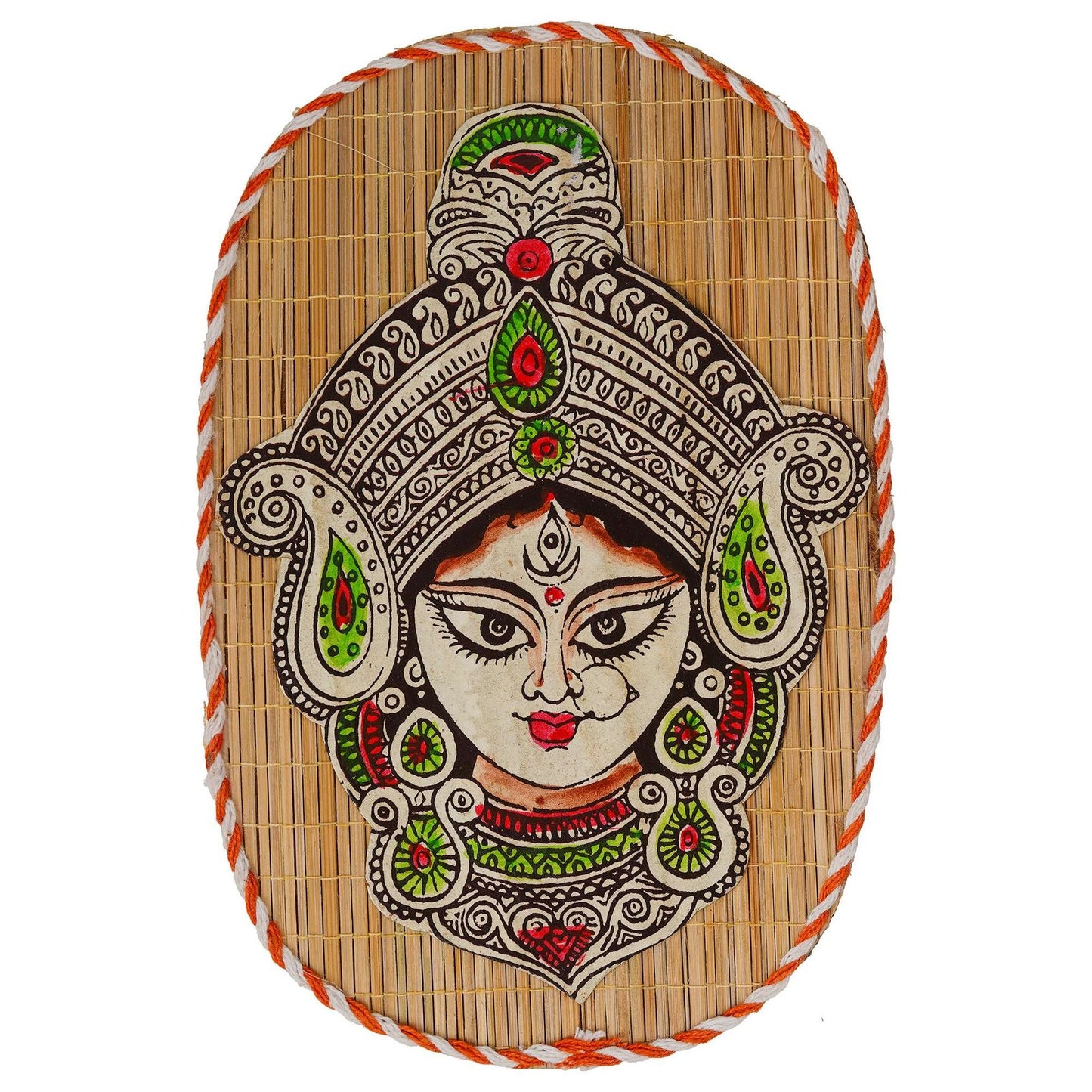 Oval Shaped Design Bamboo Hand Crafted Wall Hangings Durga Ji For Home D?cor | Bamboo Art For Wall Decor