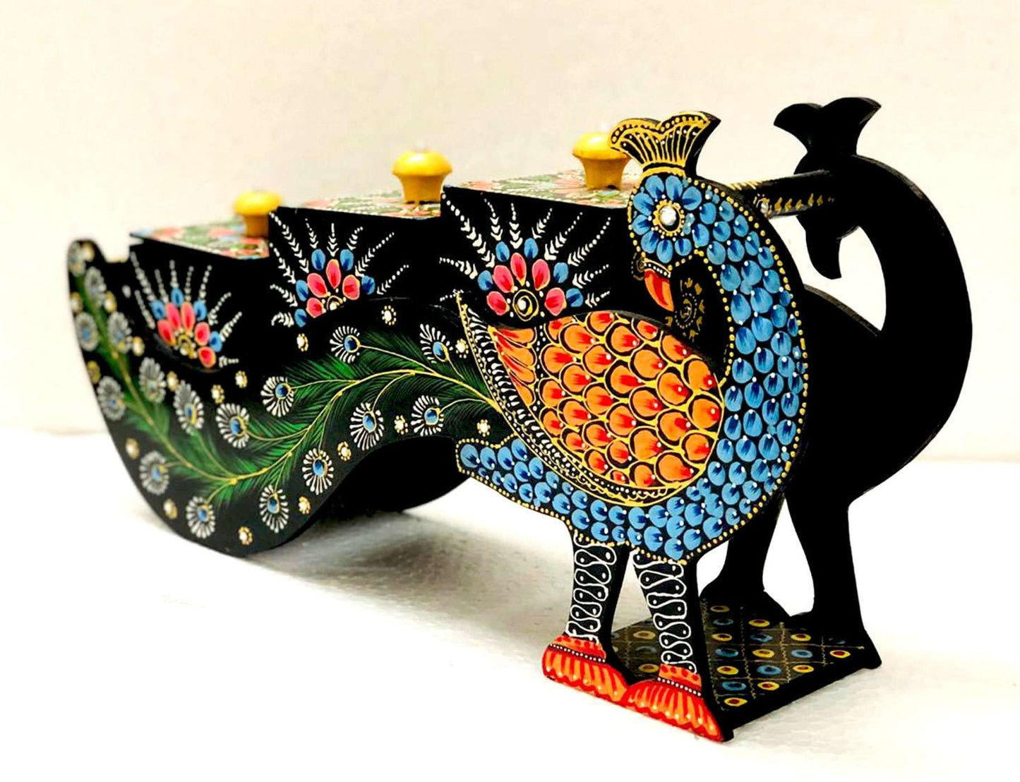 Handcrafted Wooden Peacock Sculpture: Exquisite Decor Accent