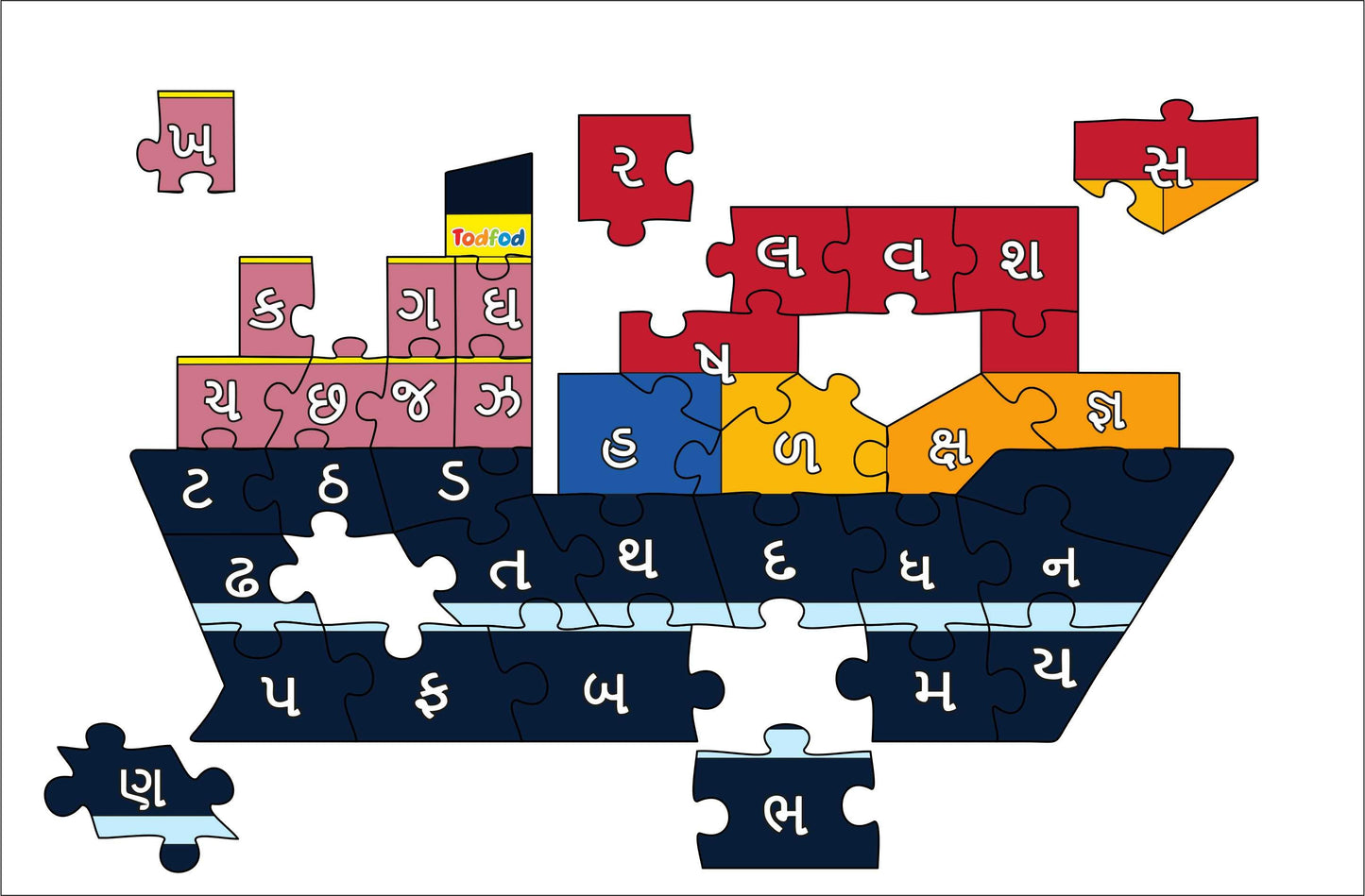 Wooden Jigsaw Puzzle – Ship Shaped Gujarati Consonants