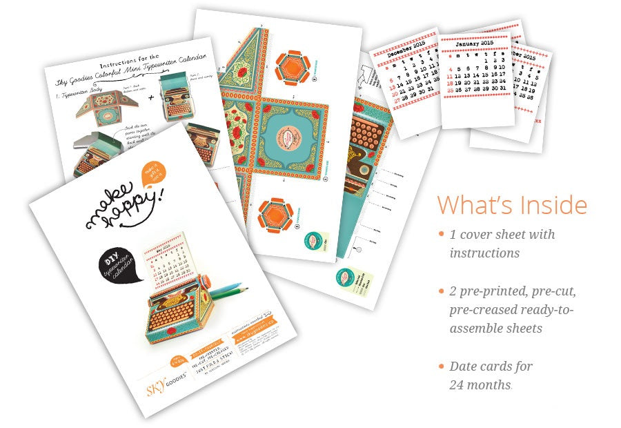 Colourful Typewriter Desk Calendar 2025 & 2026 DIY Paper Craft Kit