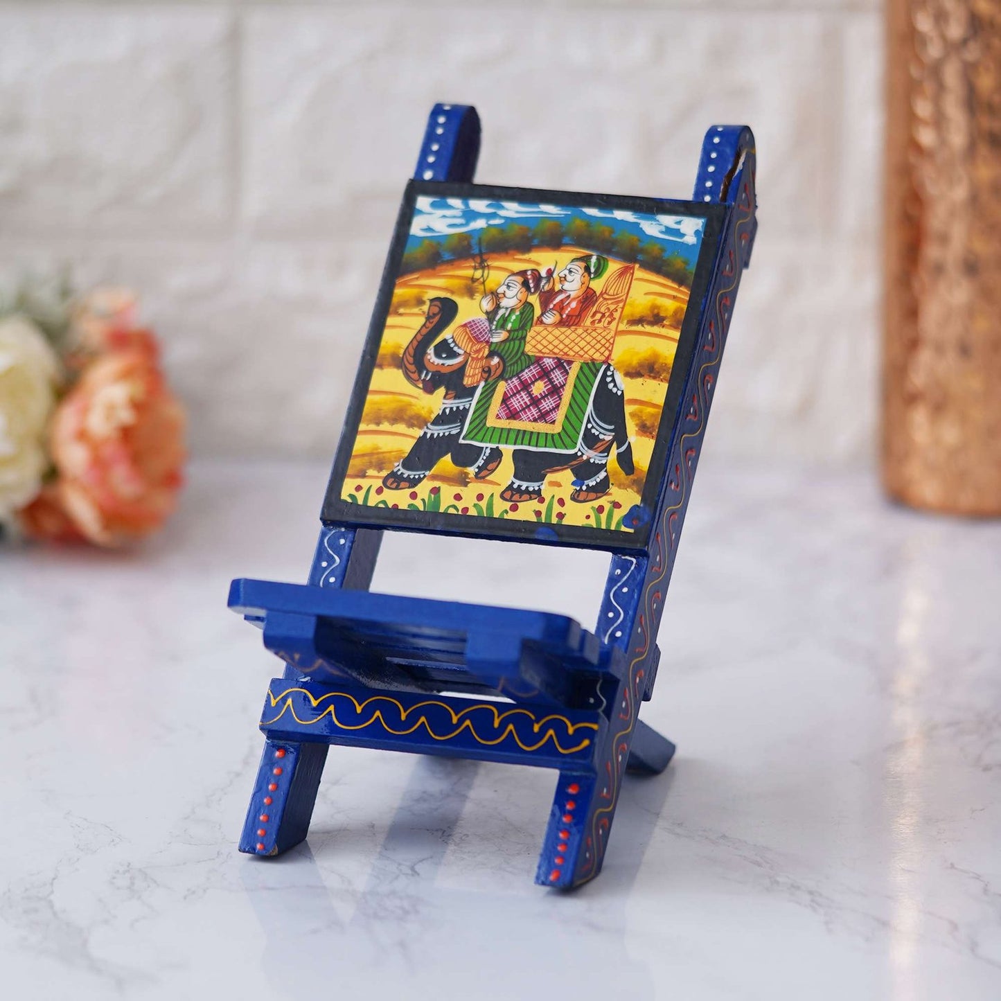 Handcrafted Wooden Mobile Stand Chair: Functional and Stylish Desk Accessory”