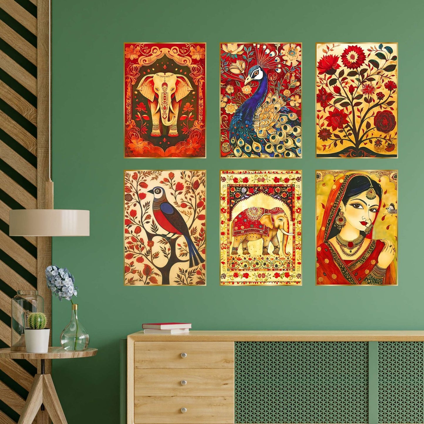 Set of Six Wall Paintings for Wall Dacoration Golden Framed Wall Paintings for Living Room & Bedroom Wall Art for Home Decoration & Office Wall Décor (17×13 inch CH-GD6-8)