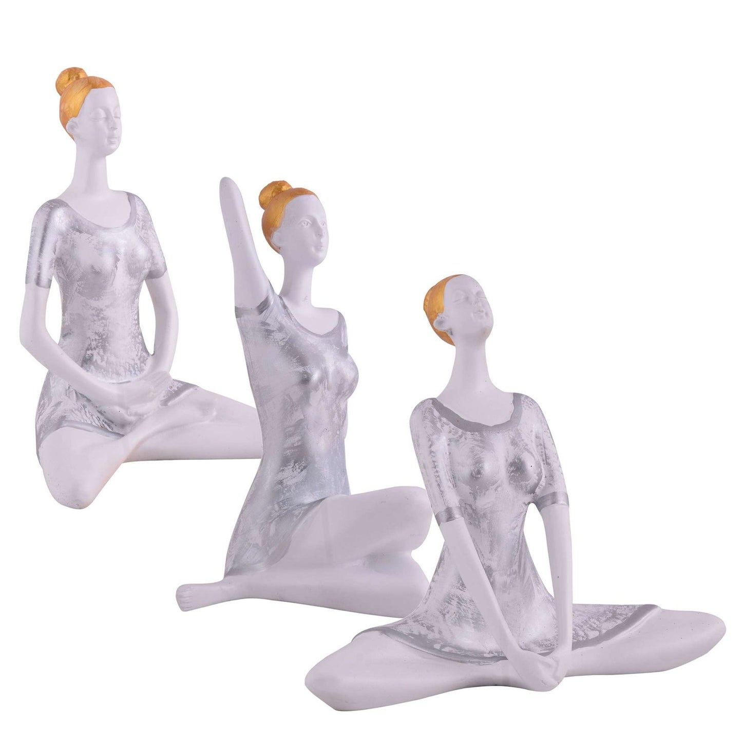 Suitable for home decor Yoga Posture Lady Statue Idol for Home Yoga Statue three pair admirable piece of gift (silver)