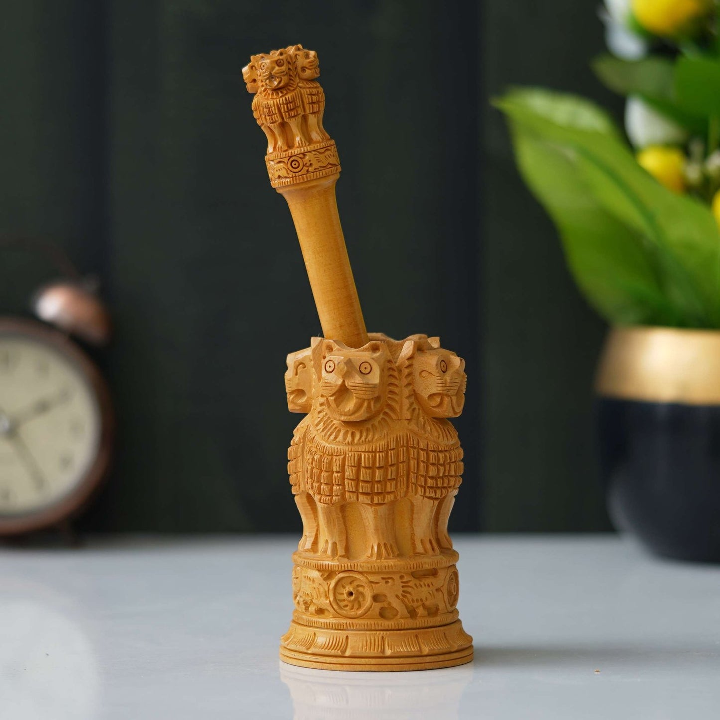 Handcrafted Wooden Ashoka Pillar Replica: Symbol of Indian Heritage