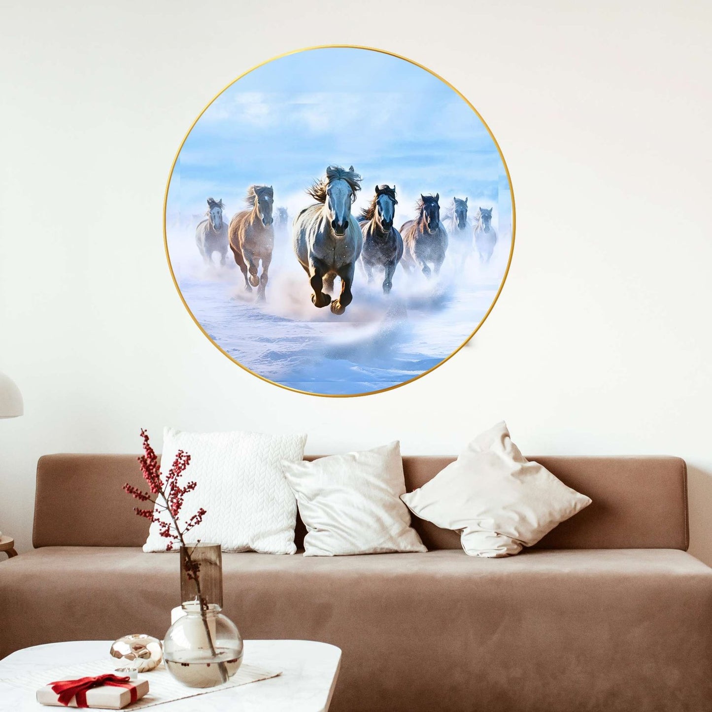Wall Painting for Wall Decoration with Frame Sparkle Glossy Round Golden Framed Large Painting Office, Living Room, Bedroom, Home Decoration