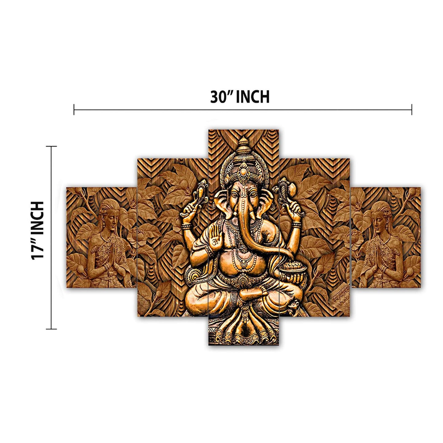GANESH Set of Five 3D Framed Paintings for Wall Decoration – Ideal for Home, Living Room, and Bedroom (75 x 43 CM)