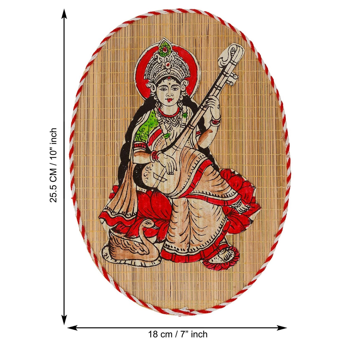 Oval Shaped Design Bamboo Hand Crafted Wall Hangings Of Godess Sarwasti Ji For Home D’cor