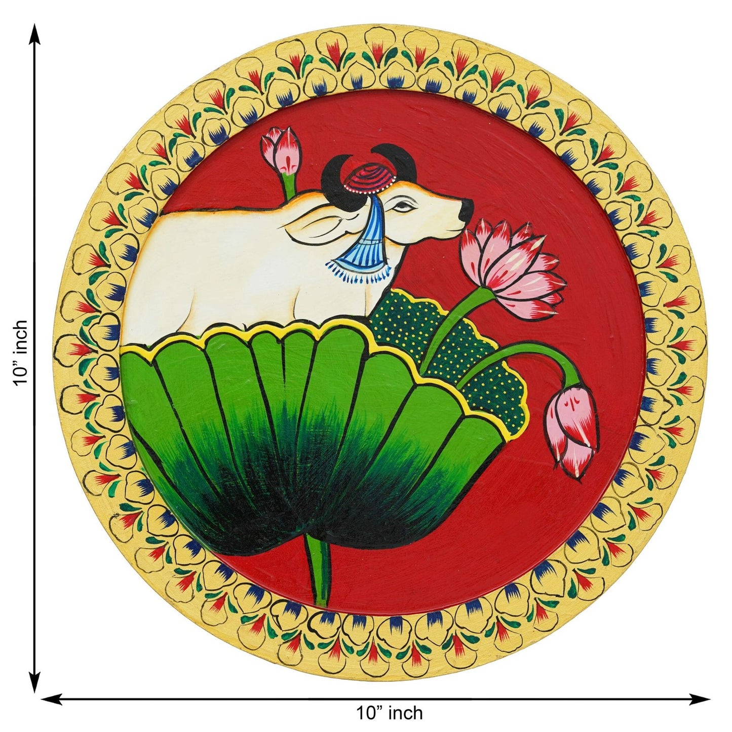 Hand-Painted Pichwai with Cow and Lotus Flower