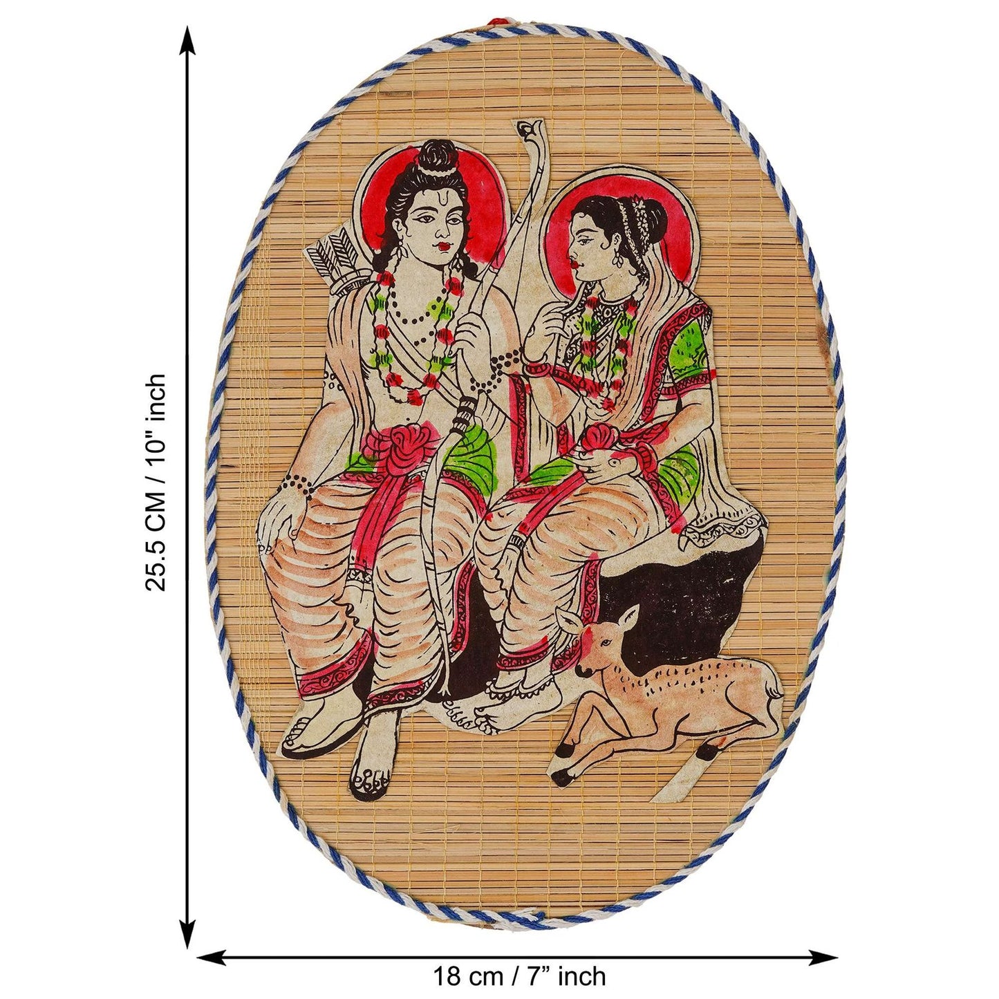 Oval Shaped Design Bamboo Hand Crafted Wall Hangings Of Shri Ram Ji With Janaki Ji For Home D’cor | Bamboo Art For Wall Decor