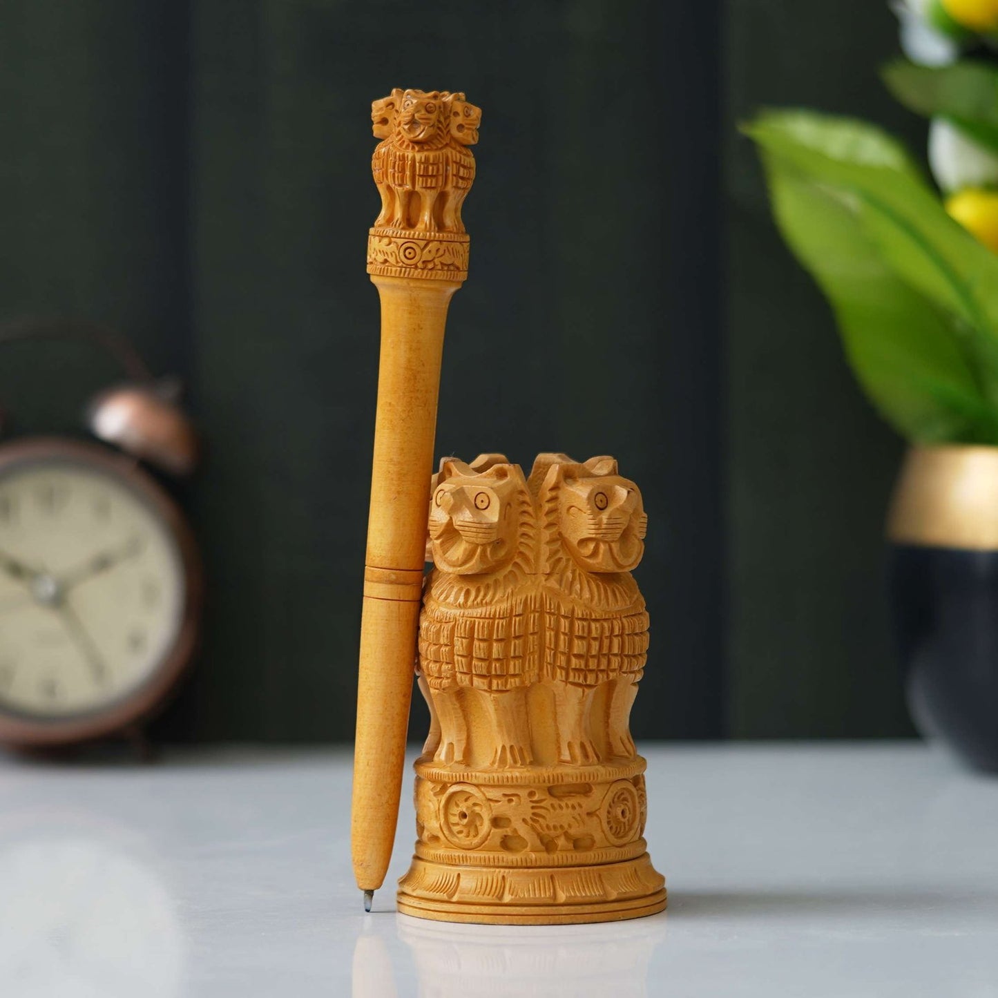 Handcrafted Wooden Ashoka Pillar Replica: Symbol of Indian Heritage