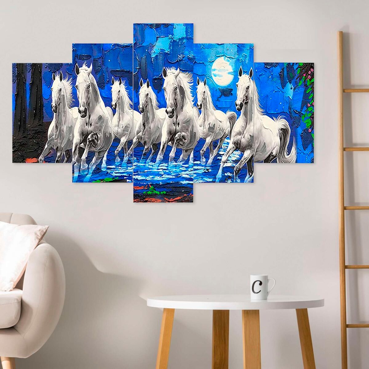Horse Set of Five 3D Framed Paintings for Wall Decoration – Ideal for Home, Living Room, and Bedroom (125 x 60 CM)