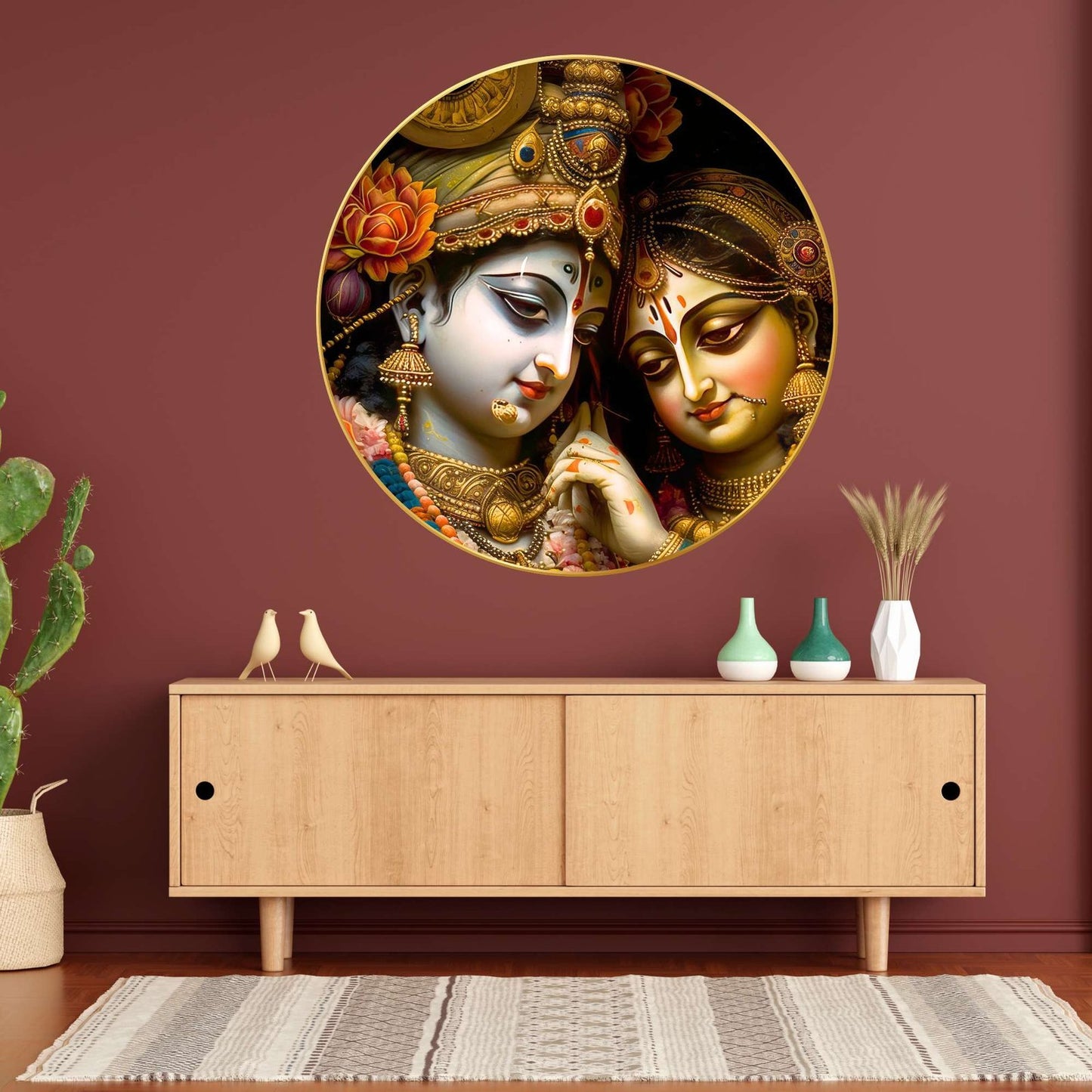 Wall Painting for Wall Decoration with Frame Sparkle Glossy Round Golden Framed Large Painting Office, Living Room, Bedroom, Home Decoration
