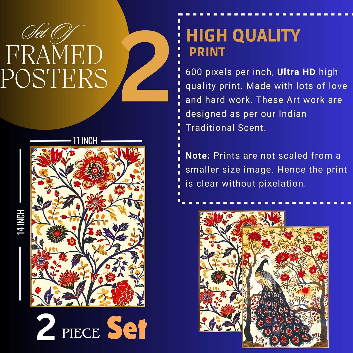 Set of Two Wall Paintings for Wall Dacoration Golden Framed Wall Paintings for Living Room & Bedroom Wall Art for Home Decoration & Office Wall Décor (14×11 inch CH-GD2-15)