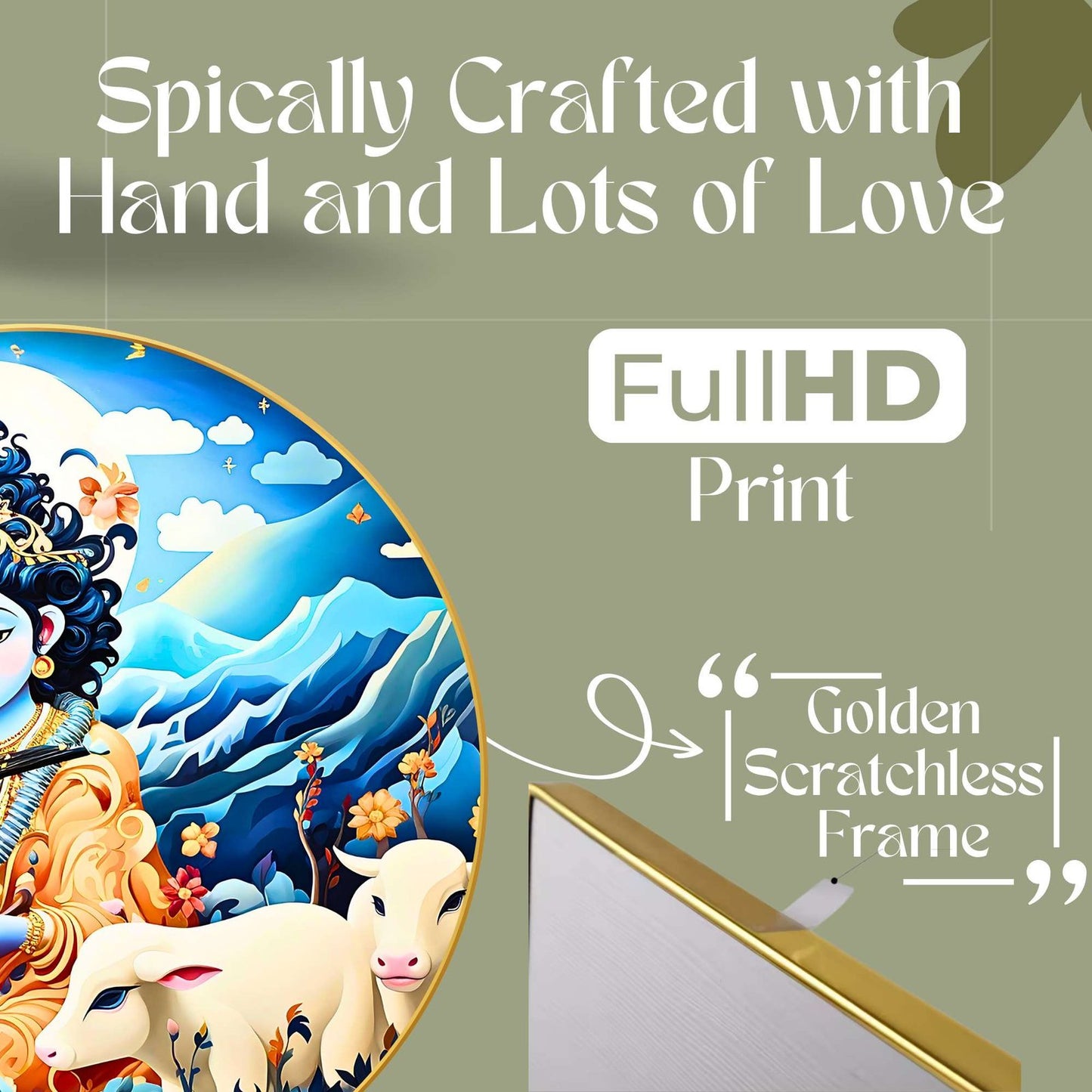 Wall Painting for Wall Decoration with Frame Sparkle Glossy Round Golden Framed Large Painting Office, Living Room, Bedroom, Home Decoration