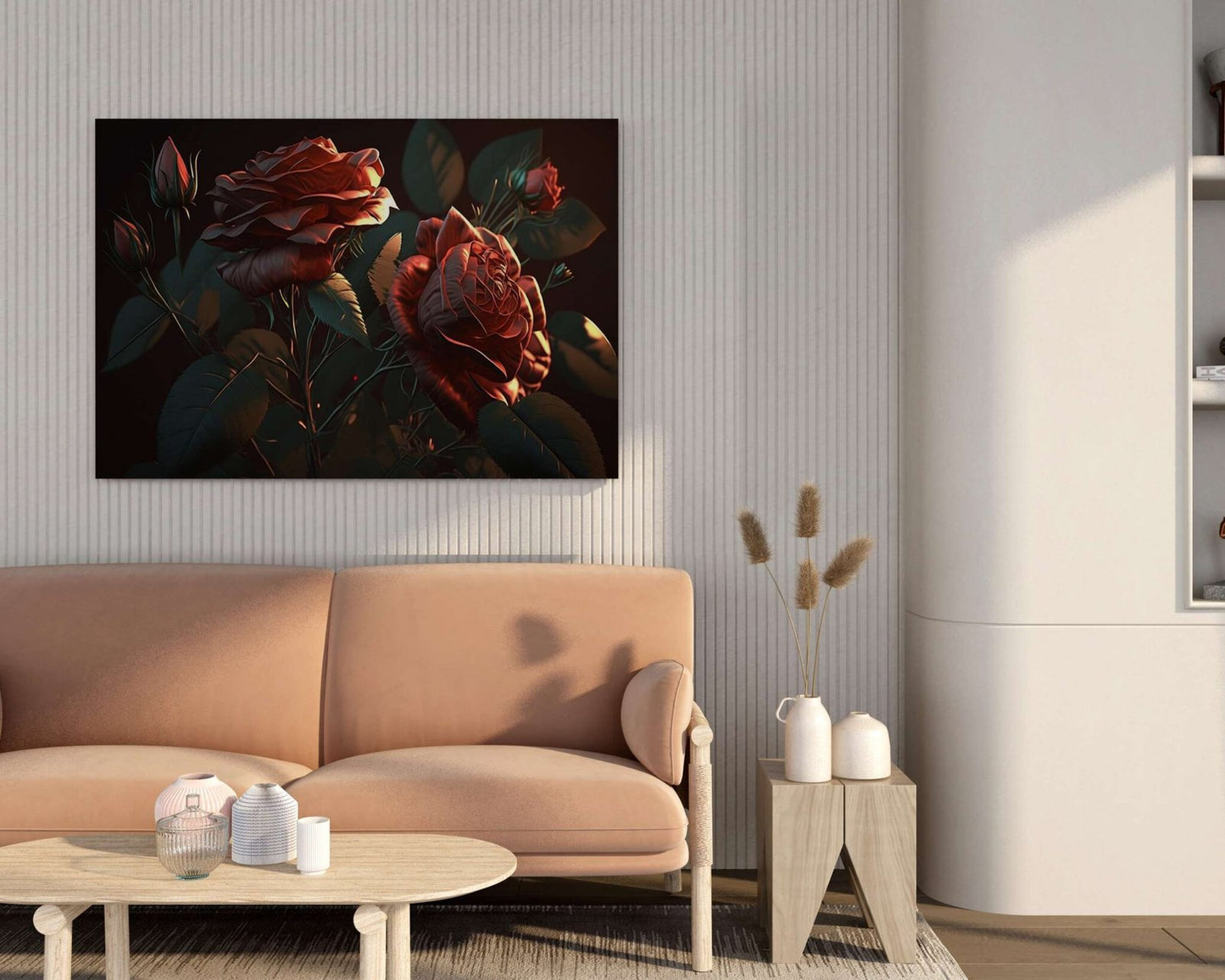 Crimson Rose Canvas Painting Romantic Wall Art for Bedroom & Hall