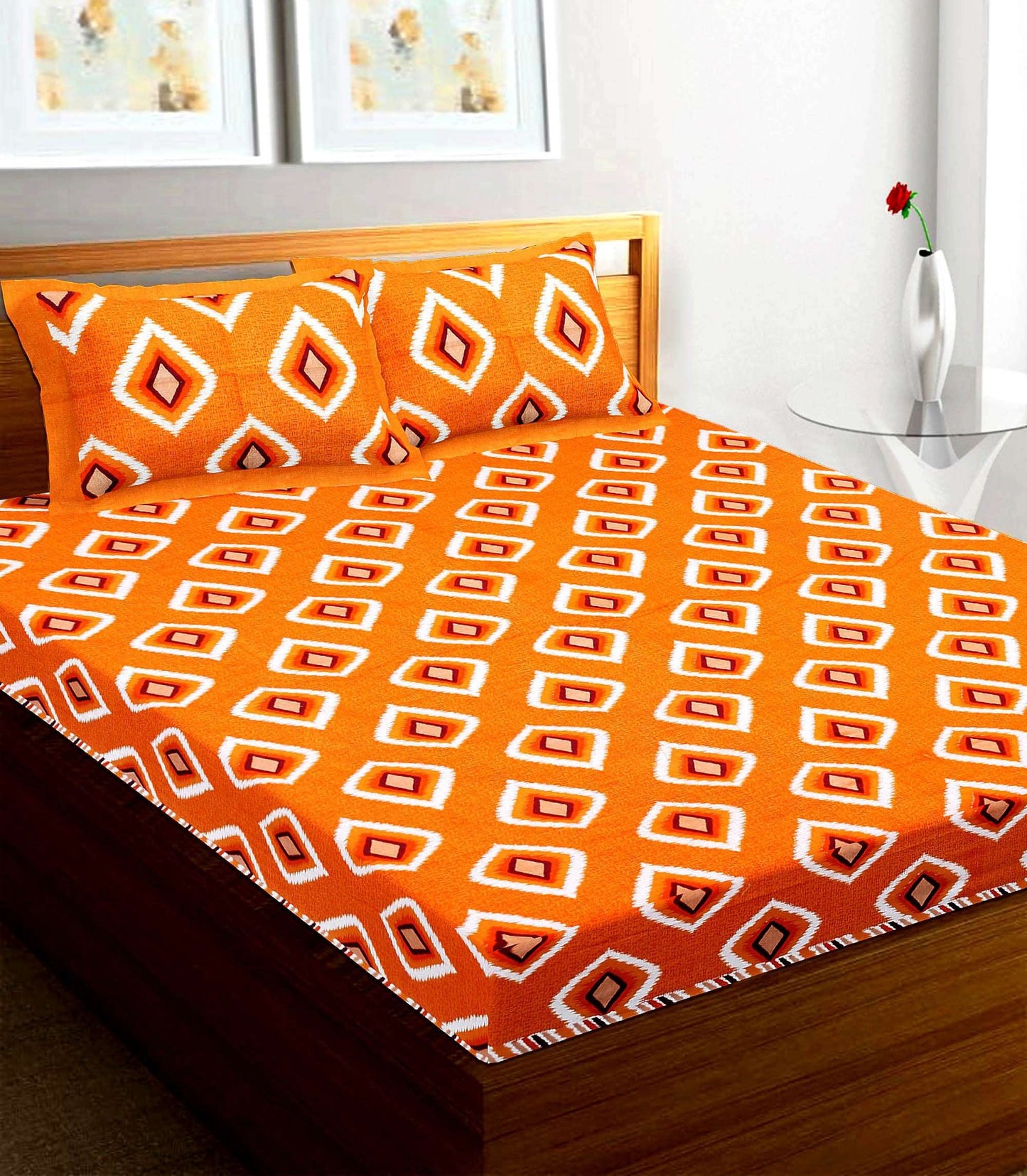 100% Pure Cotton Traditional Printed Bedsheet for Double Bed King Size Bedsheet with 2 Pillow Covers