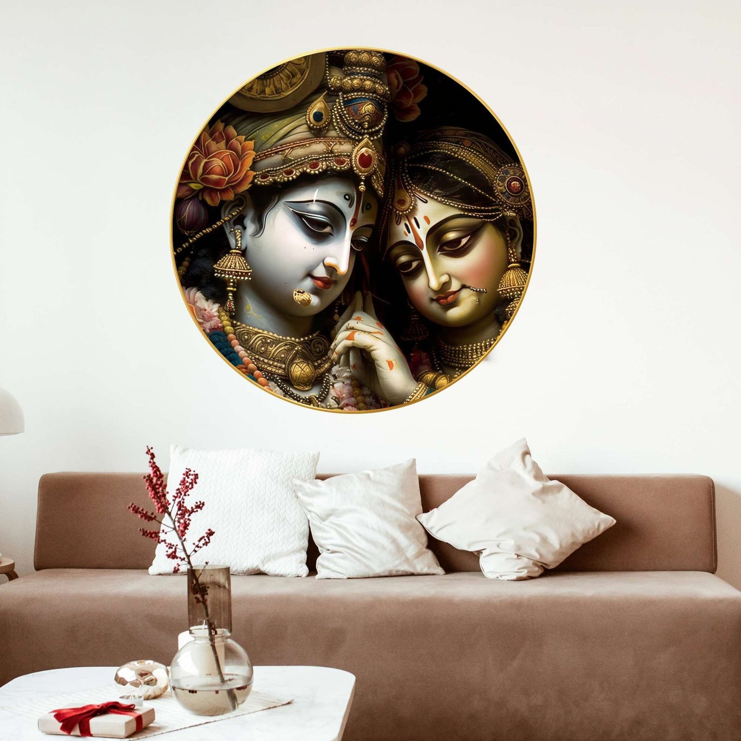 Wall Painting for Wall Decoration with Frame Sparkle Glossy Round Golden Framed Large Painting Office, Living Room, Bedroom, Home Decoration