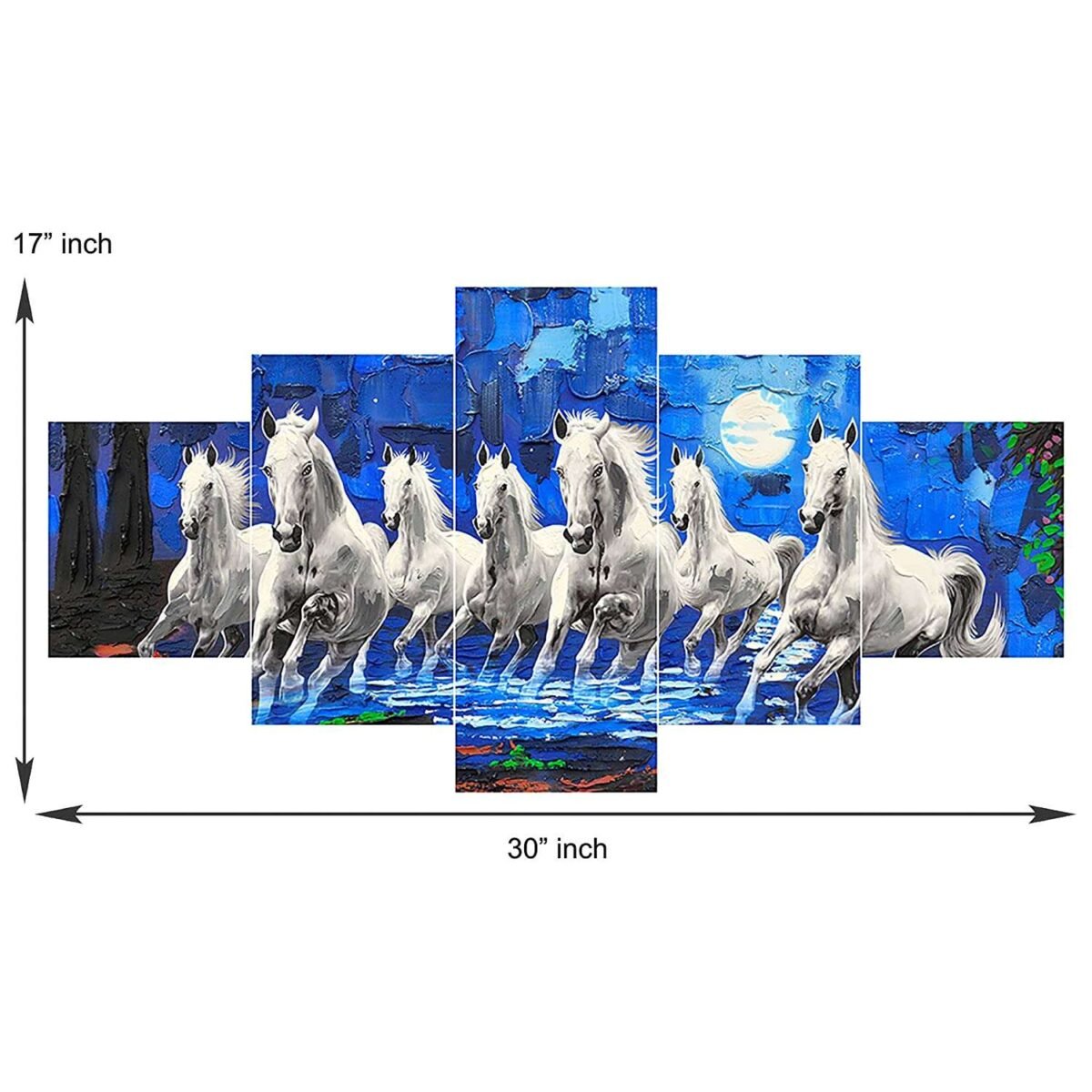 Horse Set of Five 3D Framed Paintings for Wall Decoration – Ideal for Home, Living Room, and Bedroom (125 x 60 CM)