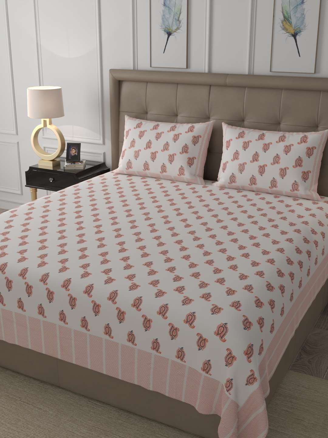 100% Pure Cotton Traditional Printed Bedsheet for Double Bed King Size Bedsheet with 2 Pillow Covers